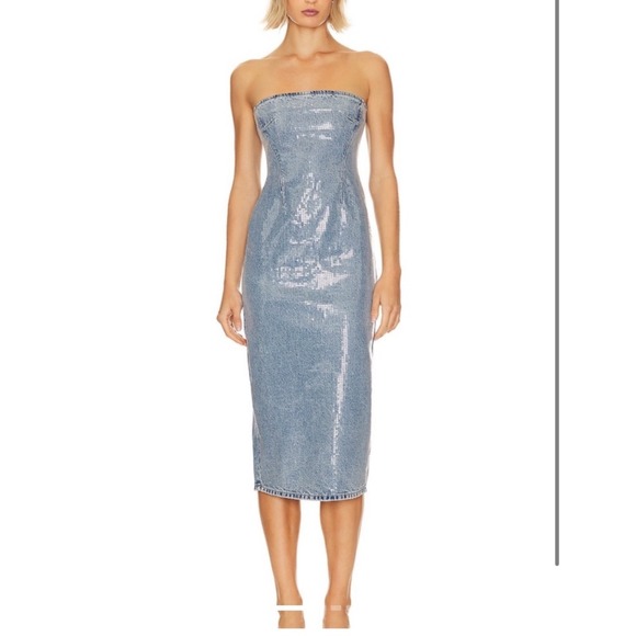 GRLFRND Dresses & Skirts - GRLFRND Sequin Strapless Denim Midi Dress Light Wash Blue GF4576-S24 Size Medium